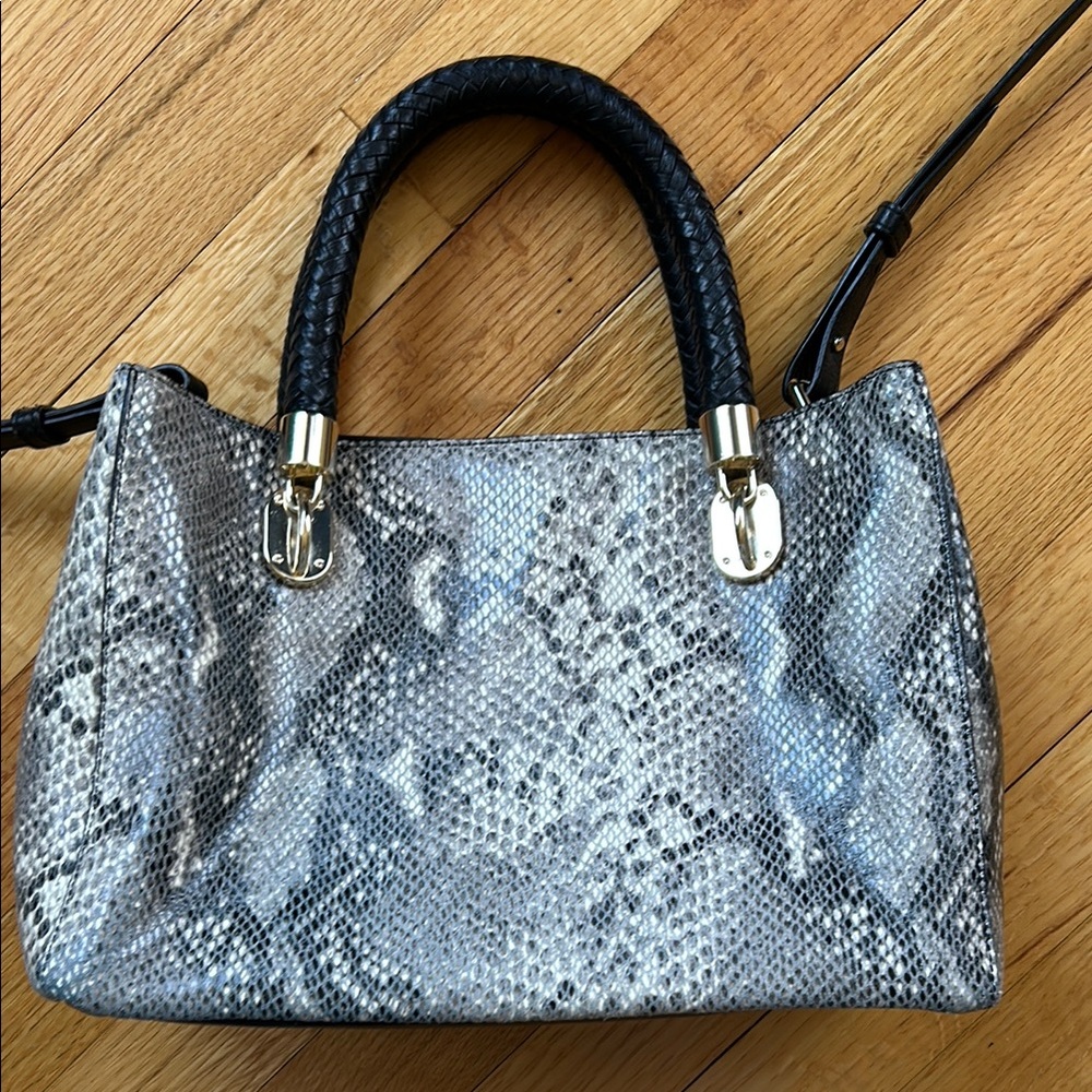 Cole Haan Leather Faux Snakeskin crossbody strap & braided handles